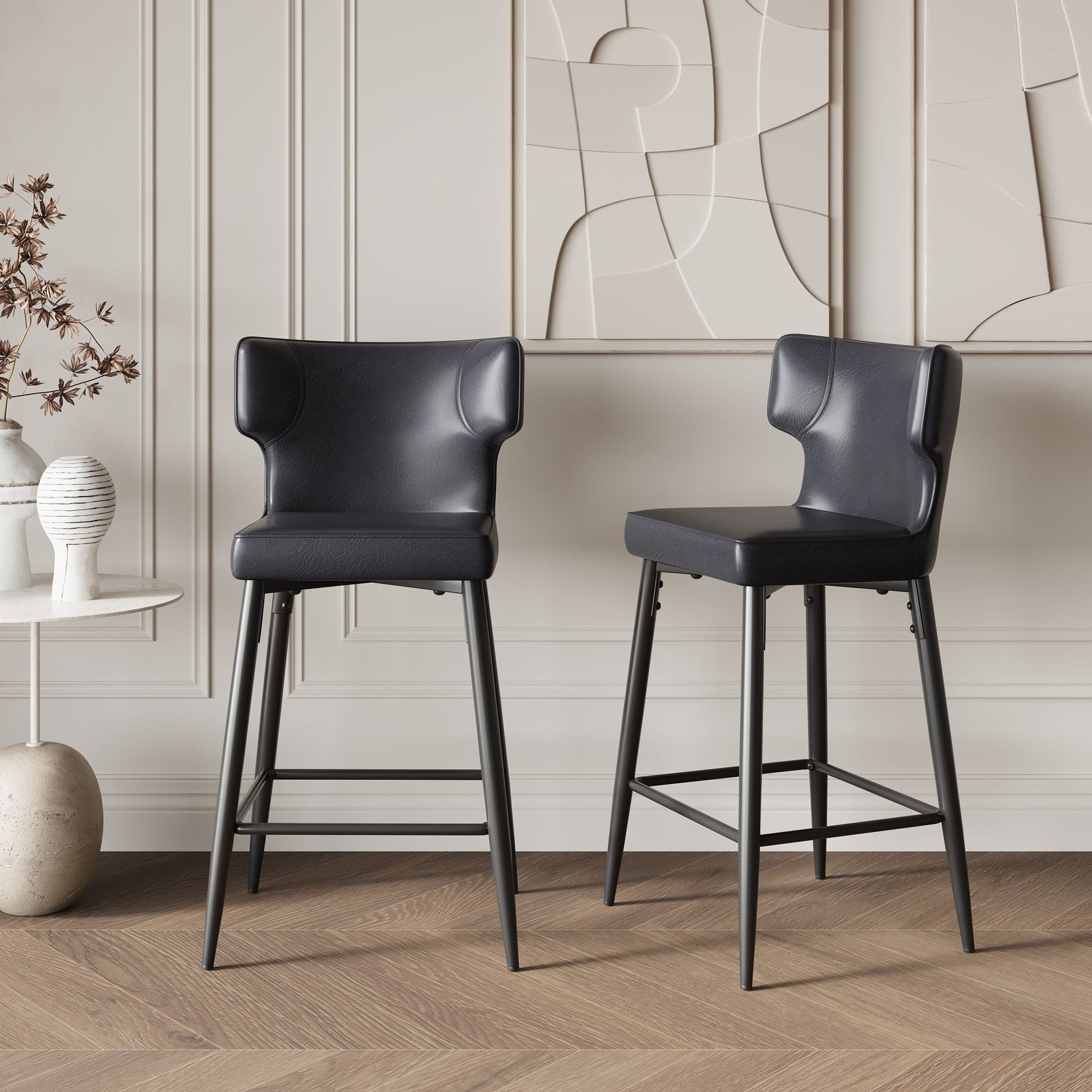 Modern Bar Stools With Upholstery And Metal Footrest (Set of 2) Noble House