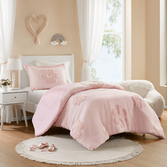 Gracie - Twin Floral Reversible Duvet Cover Set - Pink Intelligent Design Kids