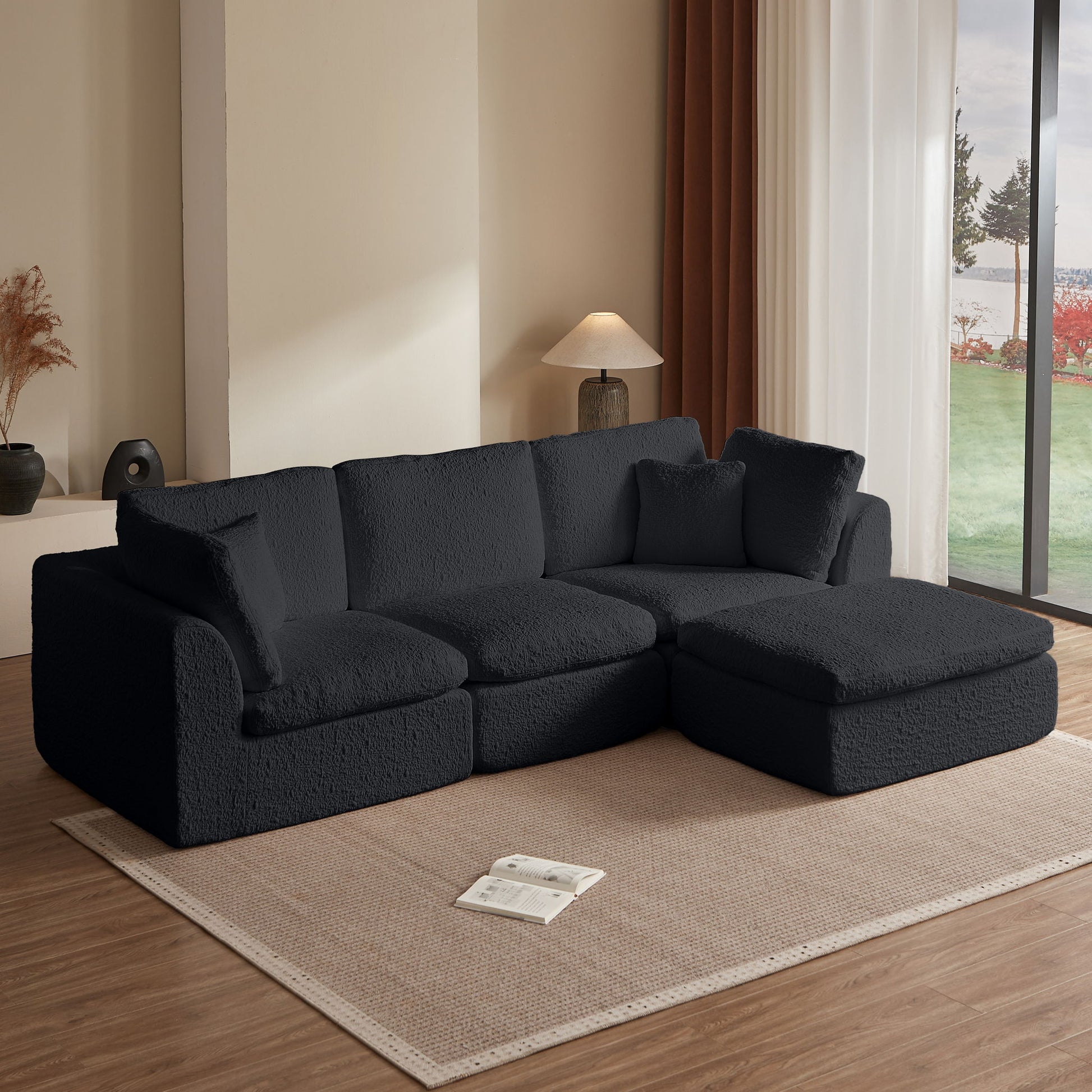 Cloud Sectional Couch, Convertible With Ottoman, 3 Seater Modular Design Home Essentials