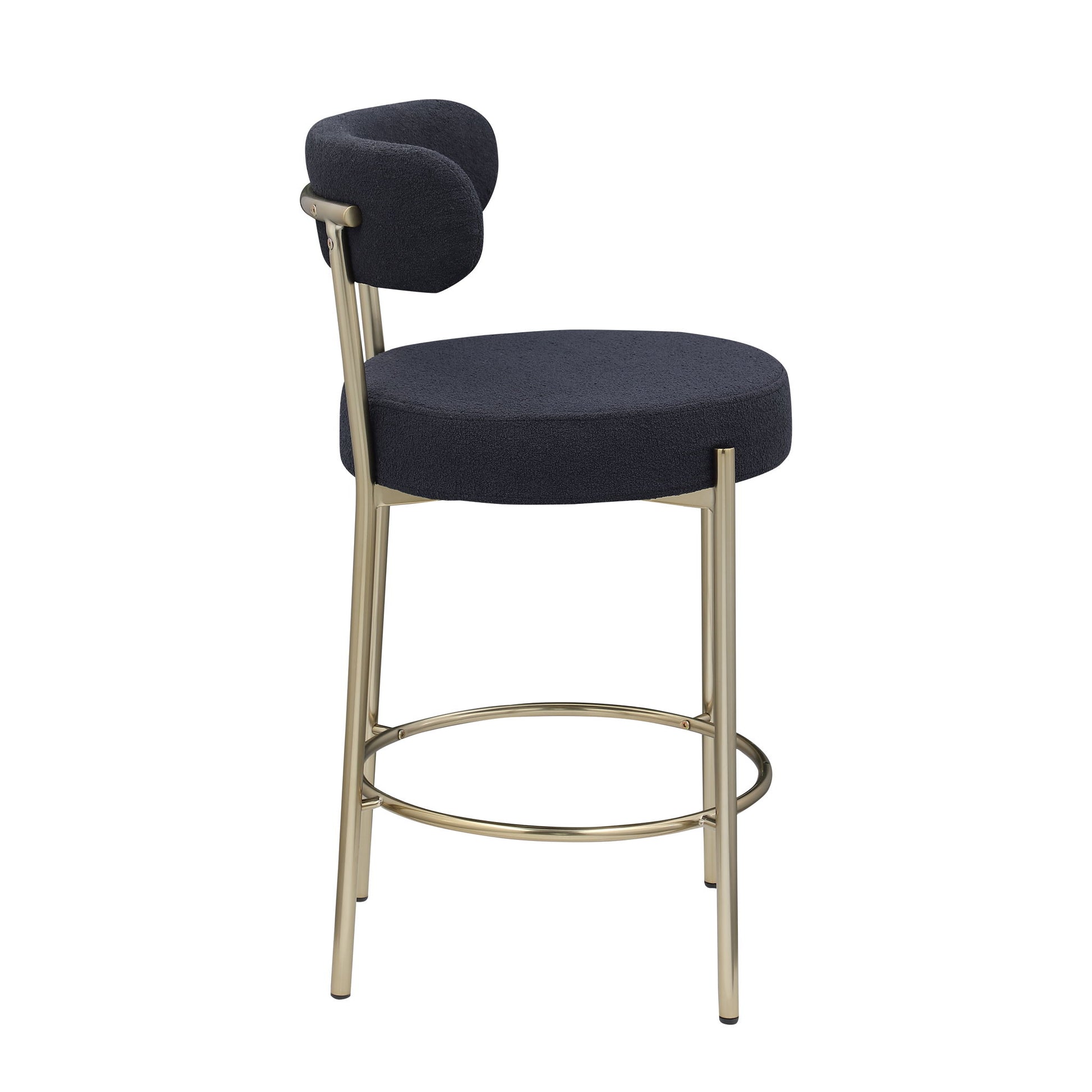 Modern Sherpa Counter Height Stools, Uphsoltered Seat Height Barstools With Brushed Brass Metal Legs Round Low Back Kitchen Stools With Footrest For Dining Room (Set of 2) Home Essentials