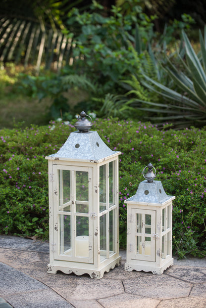 Wooden Candle Lantern Decorative, Hurricane Lantern Holder Decor For Indoor Outdoor, Home Garden Wedding - Ivory