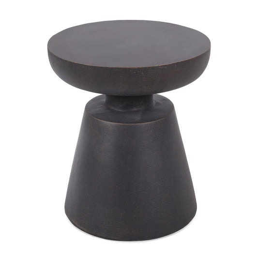 Outdoor Lightweight Concrete End Table With Half Sphere Top - Copper Noble House