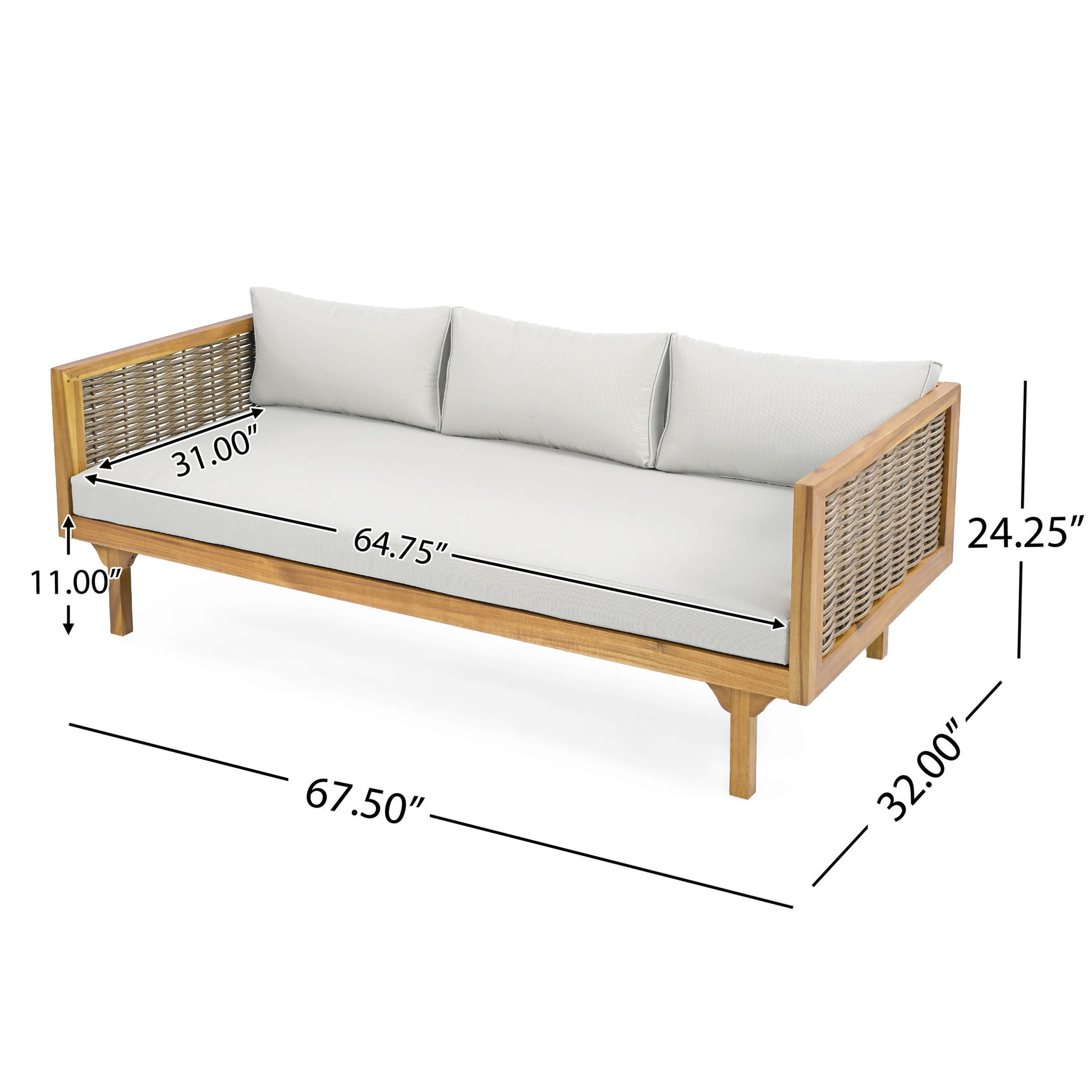 Claremont - 3 Seater Daybed Teak Acacia Wood Water Resistant Cushions Noble House