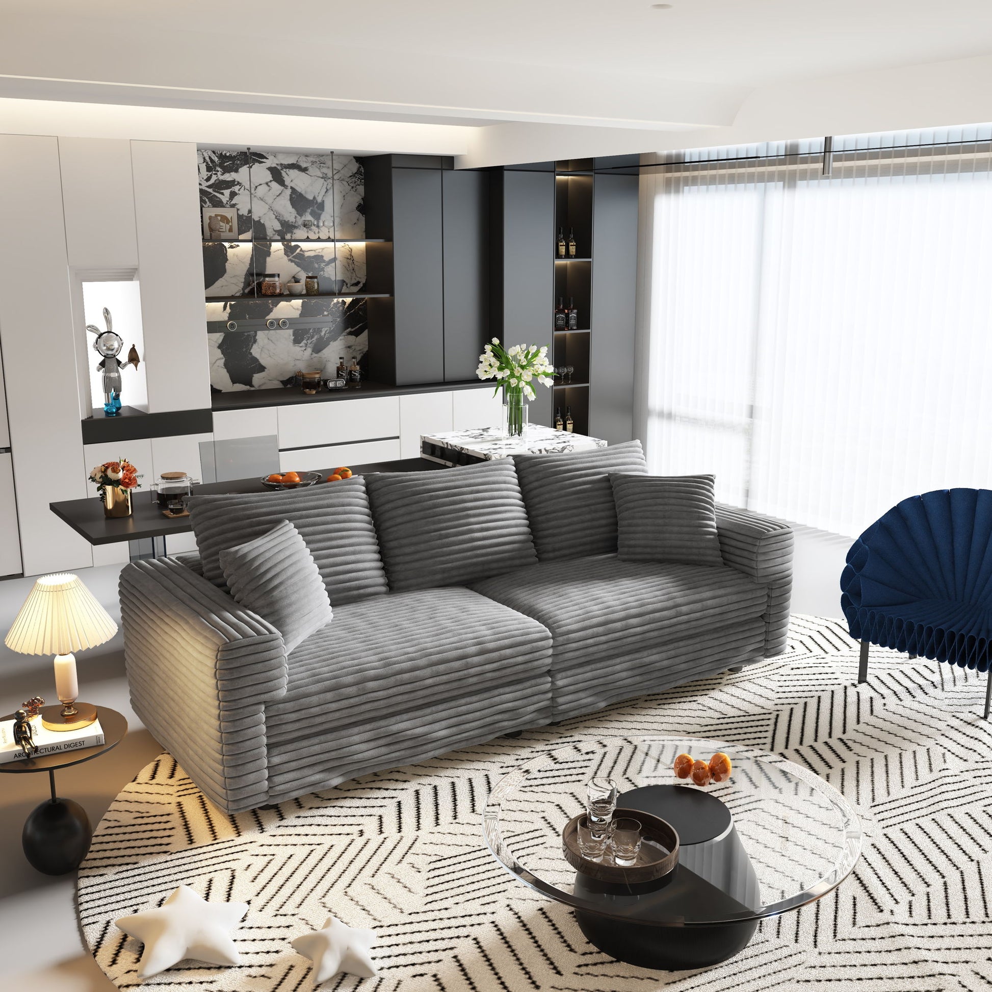 4 Seat Sofa, Modern Comfy Upholstered Sofa Cloud Couch, Deep Seat Couches With Soft Pillows Home Essentials