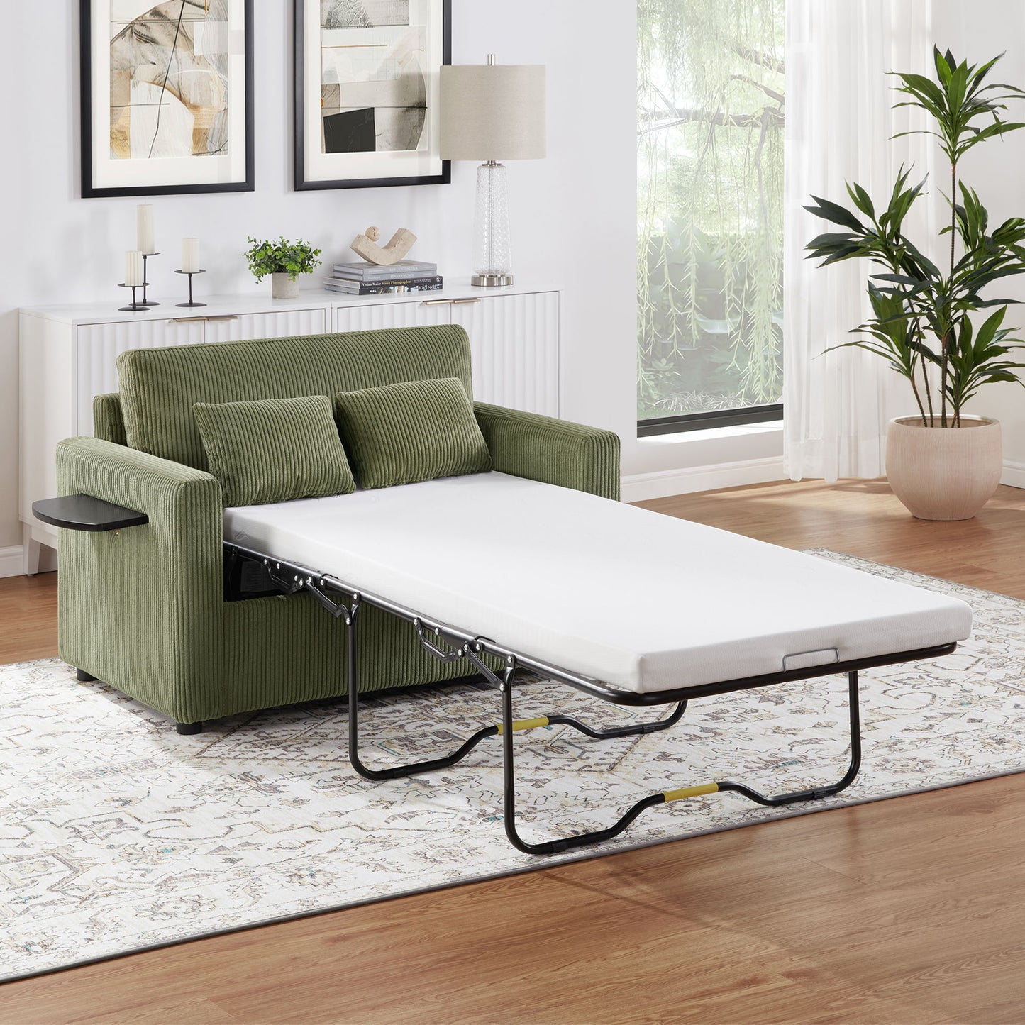 Sleeper Sofa With Foldable Mattress, USB Ports, Side Table & Storage Pocket Hearth and Haven