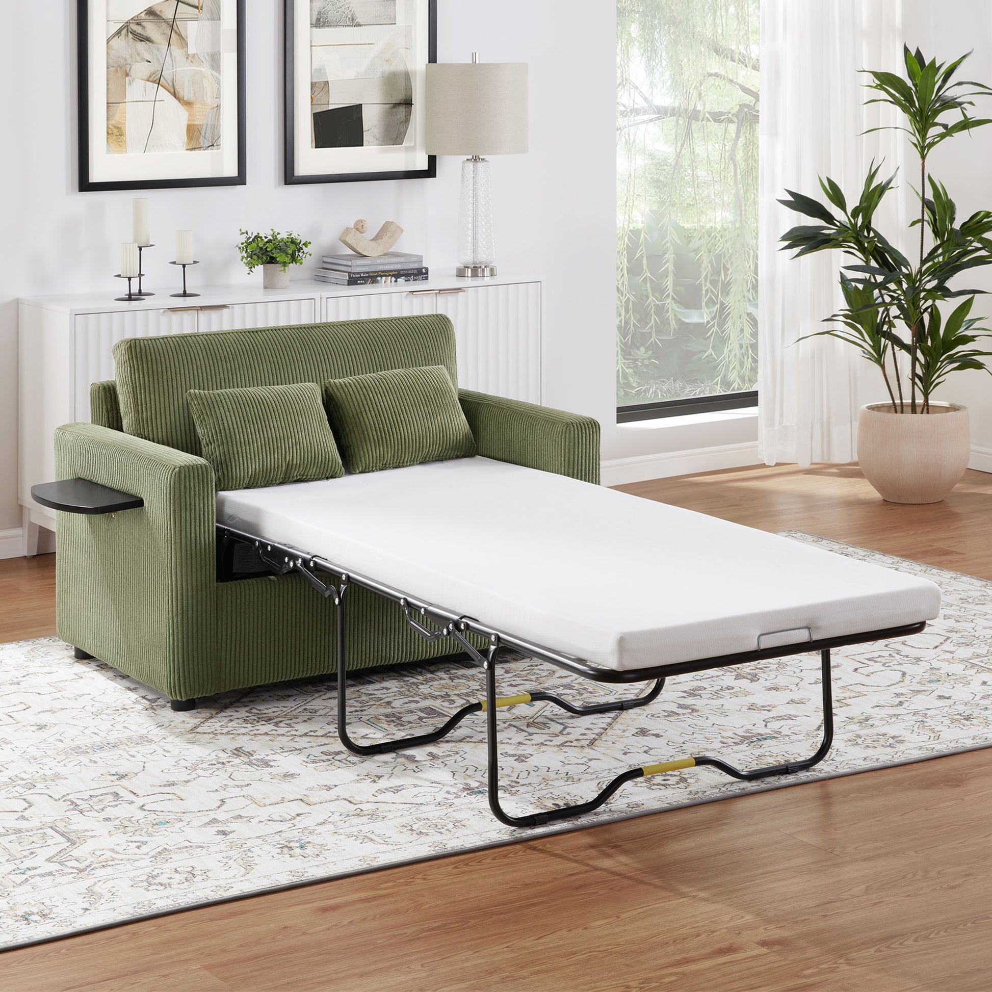 Sleeper Sofa With Foldable Mattress, USB Ports, Side Table & Storage Pocket Hearth and Haven