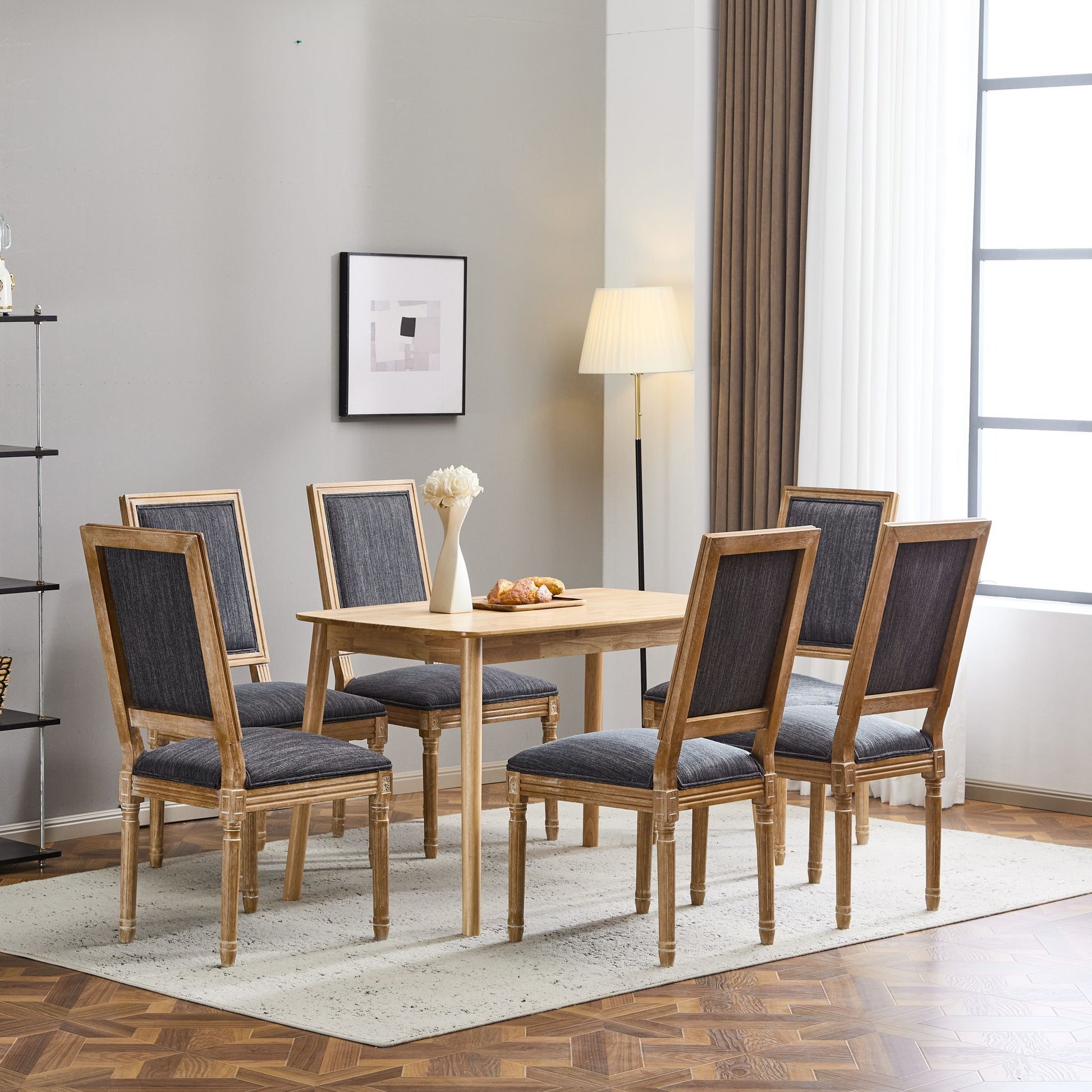 French Country Style Dining Chair With Upholstered Seating And Fluted Legs Noble House
