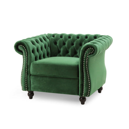 Nexuson - Upholstered Chesterfield Chair With Deep Tufted And Nailhead Trim Noble House