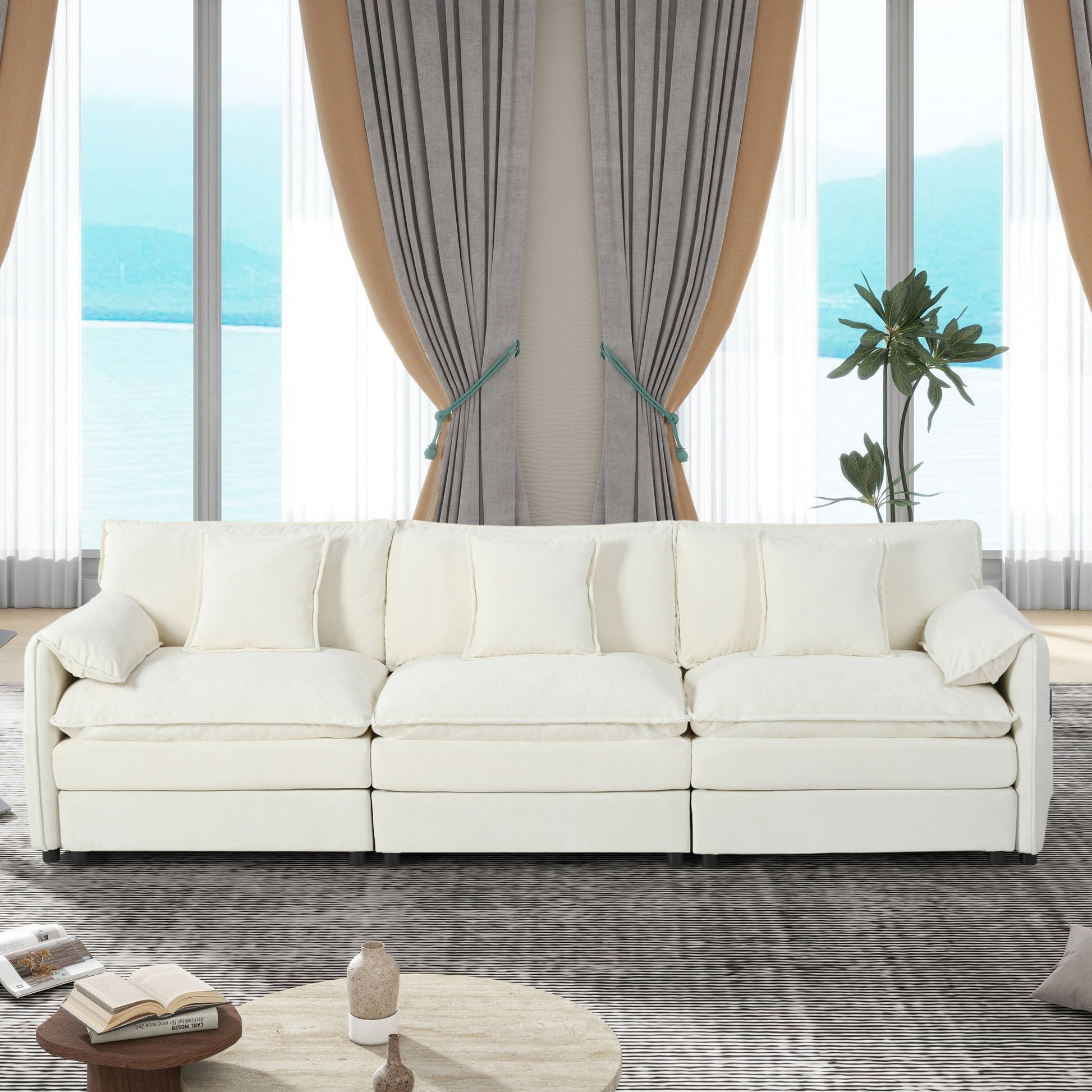 Modern Chenille Oversized Deep Seat Sectional Sofa With Pillows Home Essentials