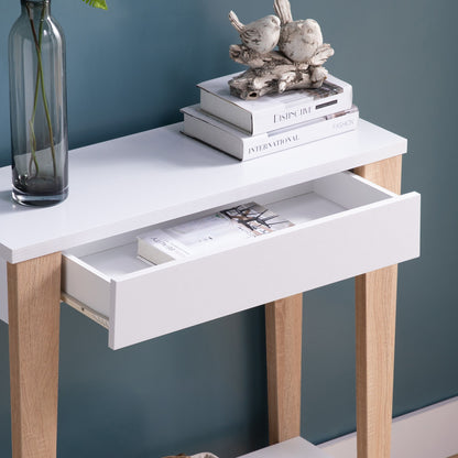 Modern Two Toned Console With Two Shelves - White / Tan