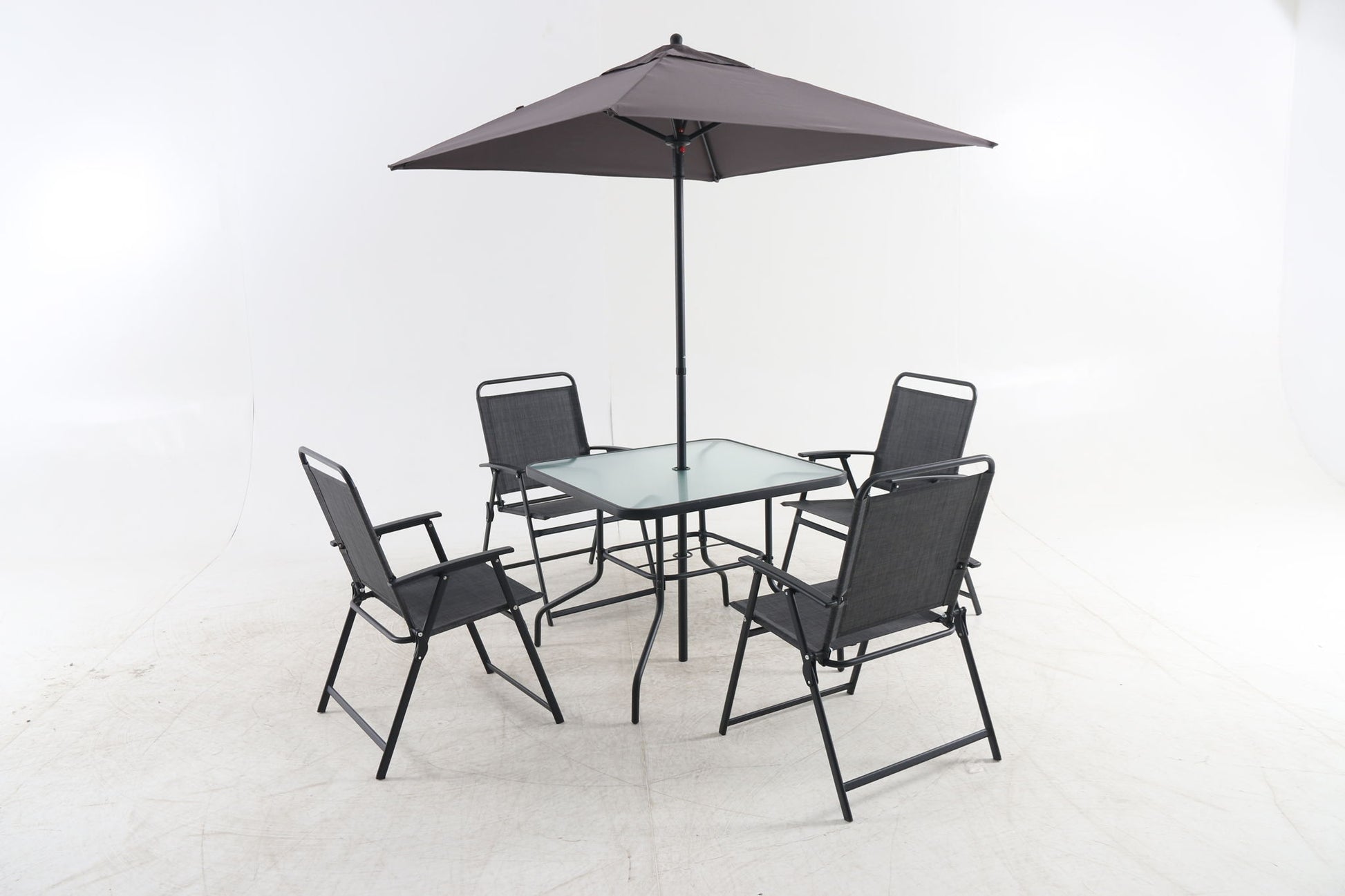 Outdoor Patio Dining Set For 4 People, Metal Patio Furniture Table And Chair Set With Umbrella - Black Home Essentials
