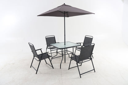 Outdoor Patio Dining Set For 4 People, Metal Patio Furniture Table And Chair Set With Umbrella - Black Home Essentials