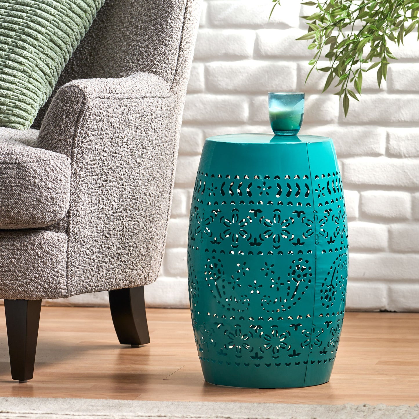 12" Outdoor Lace Cut Side Table Noble House