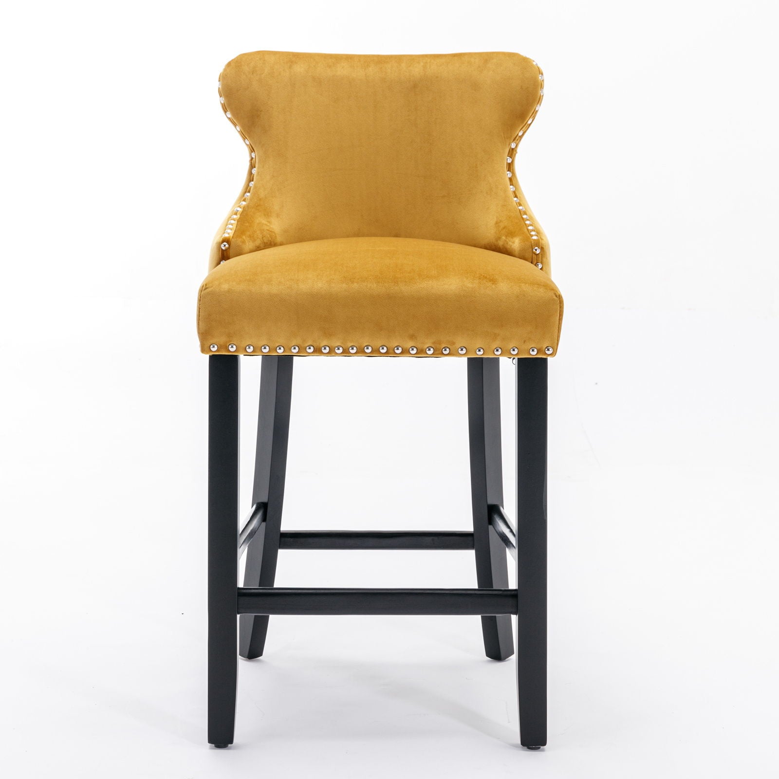 Contemporary Velvet Upholstered Wing-Back Barstools With Button Tufted Decoration And Wooden Legs, And Chrome Nailhead Trim, Leisure Style Bar Chairs, Bar Stools (Set of 4) Home Essentials