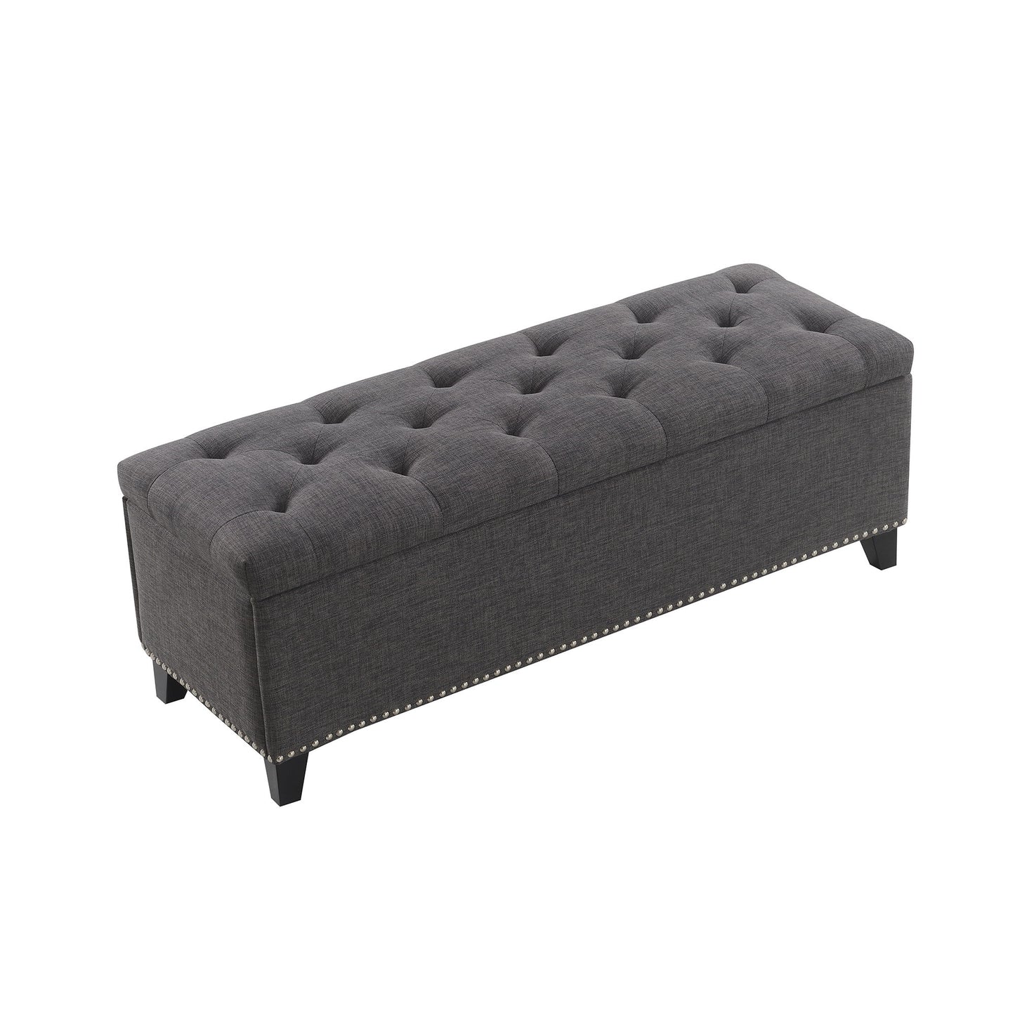 Button-Tufted Storage Ottoman With Safety Close Hinge Home Essentials