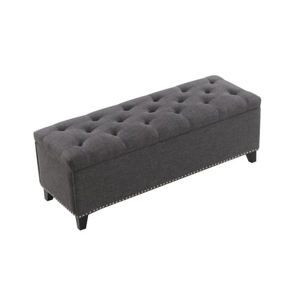 Button-Tufted Storage Ottoman With Safety Close Hinge Home Essentials