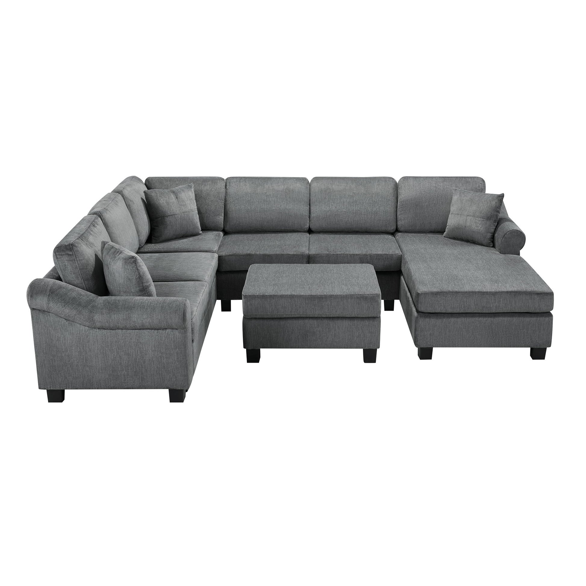 Contemporary U - Shaped Sectional Sofa With Movable Storage Ottoman Hearth and Haven