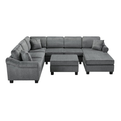 Contemporary U - Shaped Sectional Sofa With Movable Storage Ottoman Hearth and Haven