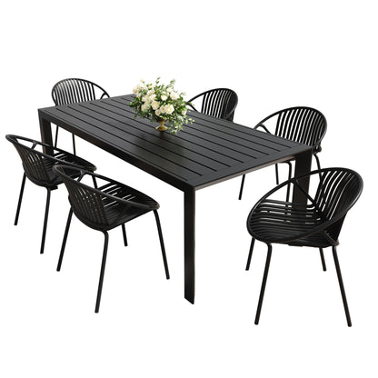 7 Piece Dining Set With Stackable Chairs Noble House