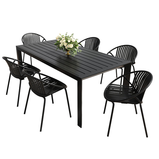 7 Piece Dining Set With Stackable Chairs Noble House