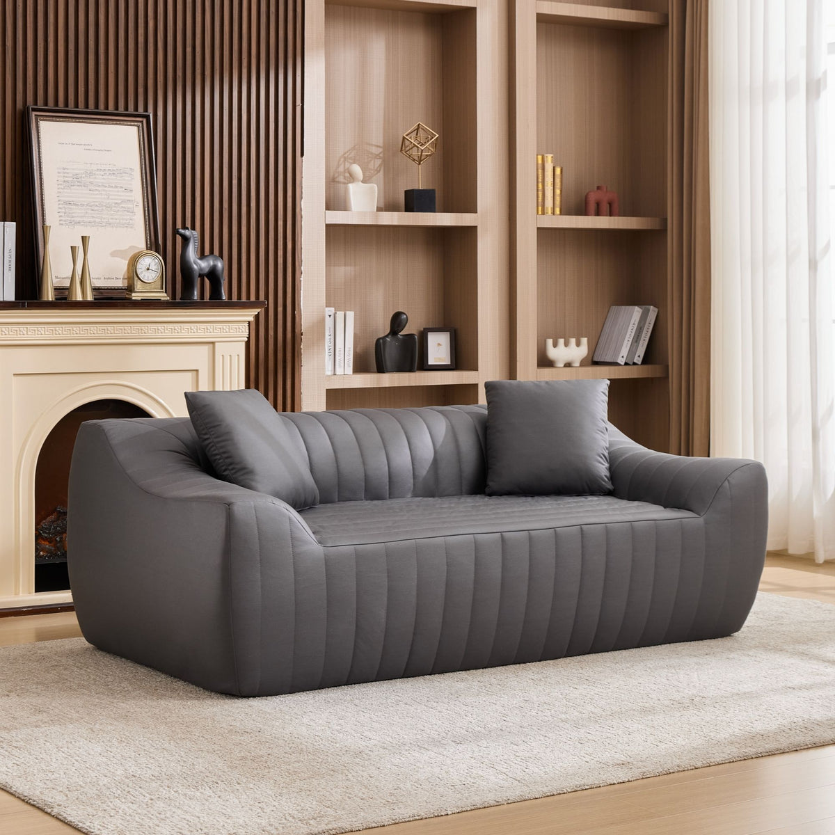 Oversized 2 Seater Loveseat With 2 Decor Throw Pillows, Deep Seat Sofa For Living Rooms Hearth and Haven