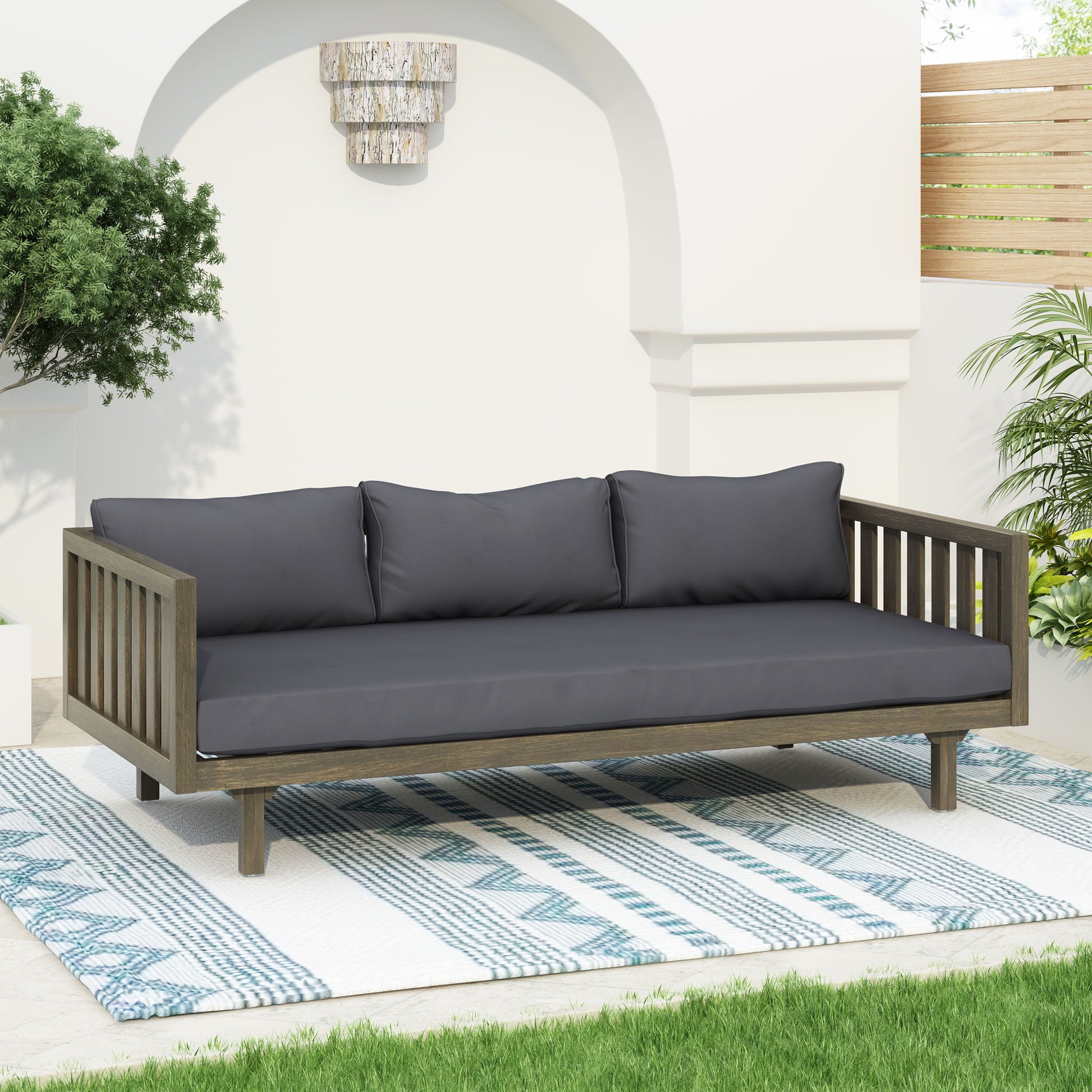Claremont - 3 Seater Daybed Teak Acacia Wood Water Resistant Cushions Noble House