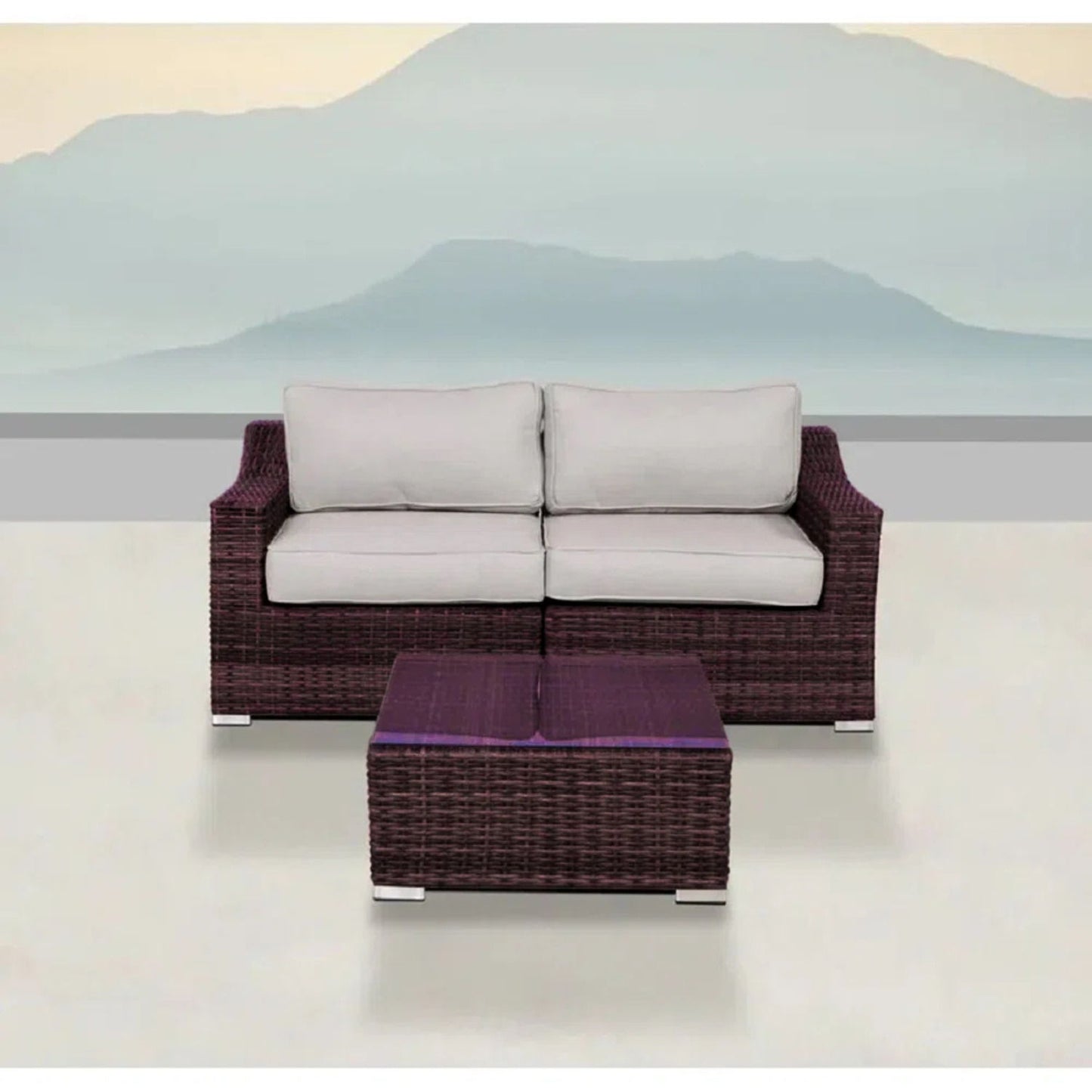 Wicker 2 Person Conversation Set, Durable Outdoor Seating With Cushions Mix - Brown Mix LSI Patio Furniture