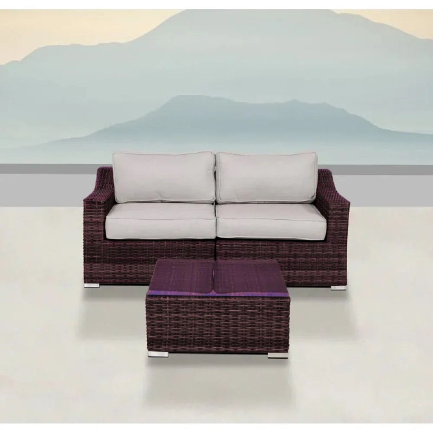 Wicker 2 Person Conversation Set, Durable Outdoor Seating With Cushions Mix - Brown Mix LSI Patio Furniture
