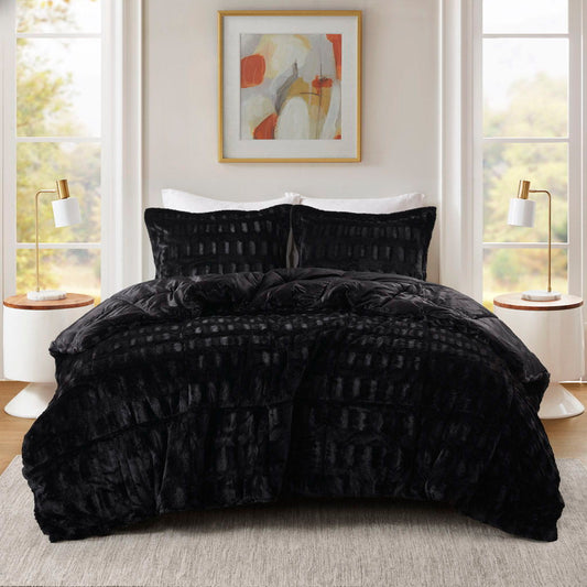 Gia - 3 Piece King/California King Solid Comforter Mini Set - Black Madison Park