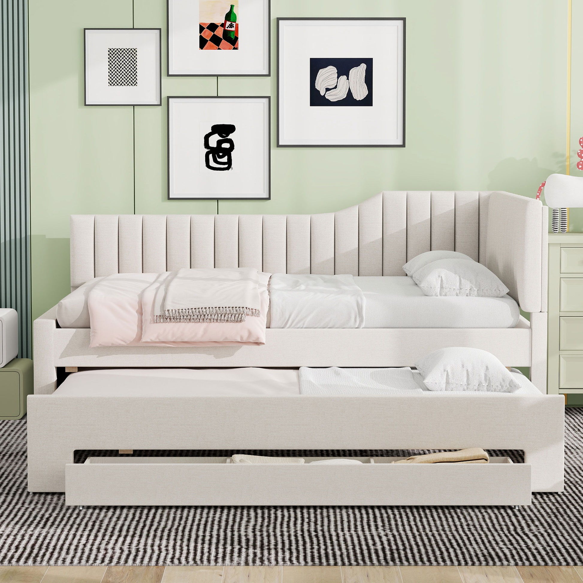 Upholstered Daybed With Trundle And 3 Drawers Dreamland