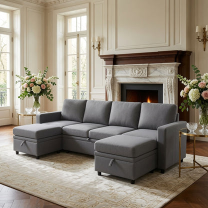Extra Wide U - Shape Convertible Sleeper Sofa Bed With Dual Storage Ottoman Home Essentials