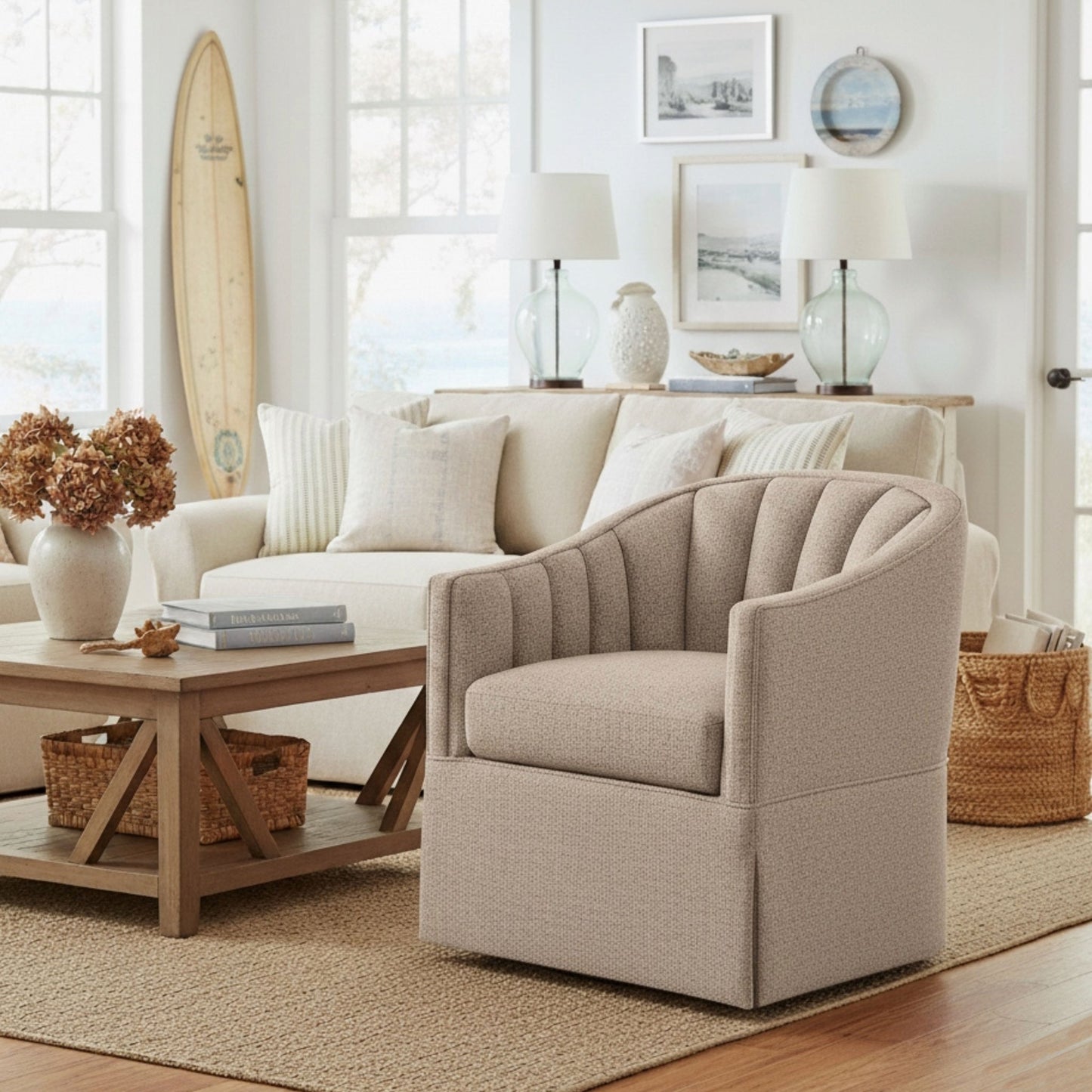 Solitude - Skirted Swivel Accent Chair With Hemp Like Ridgecrest Home