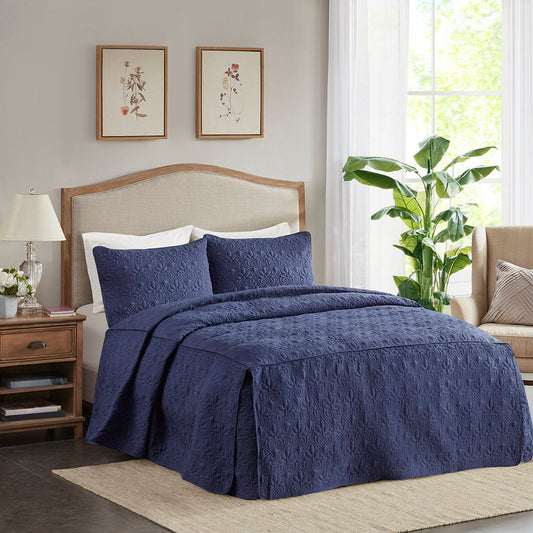 Quebec - King Fitted Bedspread (Set of 3) - Navy Madison Park