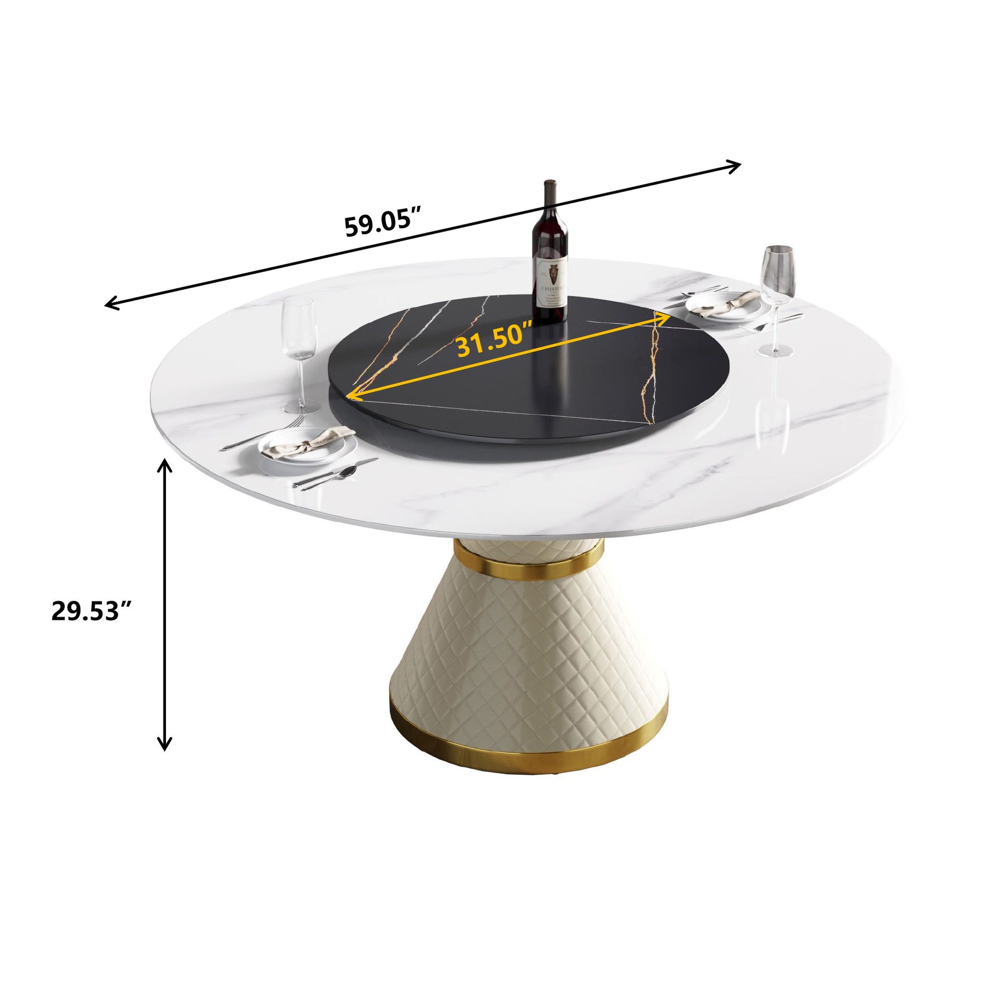 Modern Artificial Stone Round Carbon Steel Base Dining Table, Artificial Stone Turntable Home Essentials