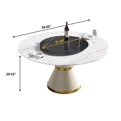 Modern Artificial Stone Round Carbon Steel Base Dining Table, Artificial Stone Turntable Home Essentials