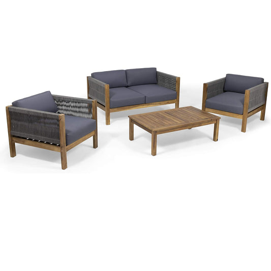 Charlotte - Outdoor And Rope 4 Seater Chat Set With Cushions - Teak Noble House
