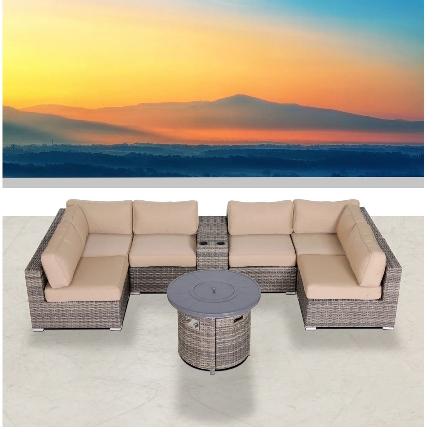 Wicker Outdoor Lounge Set With Cushions And Fire Pit LSI Patio Furniture