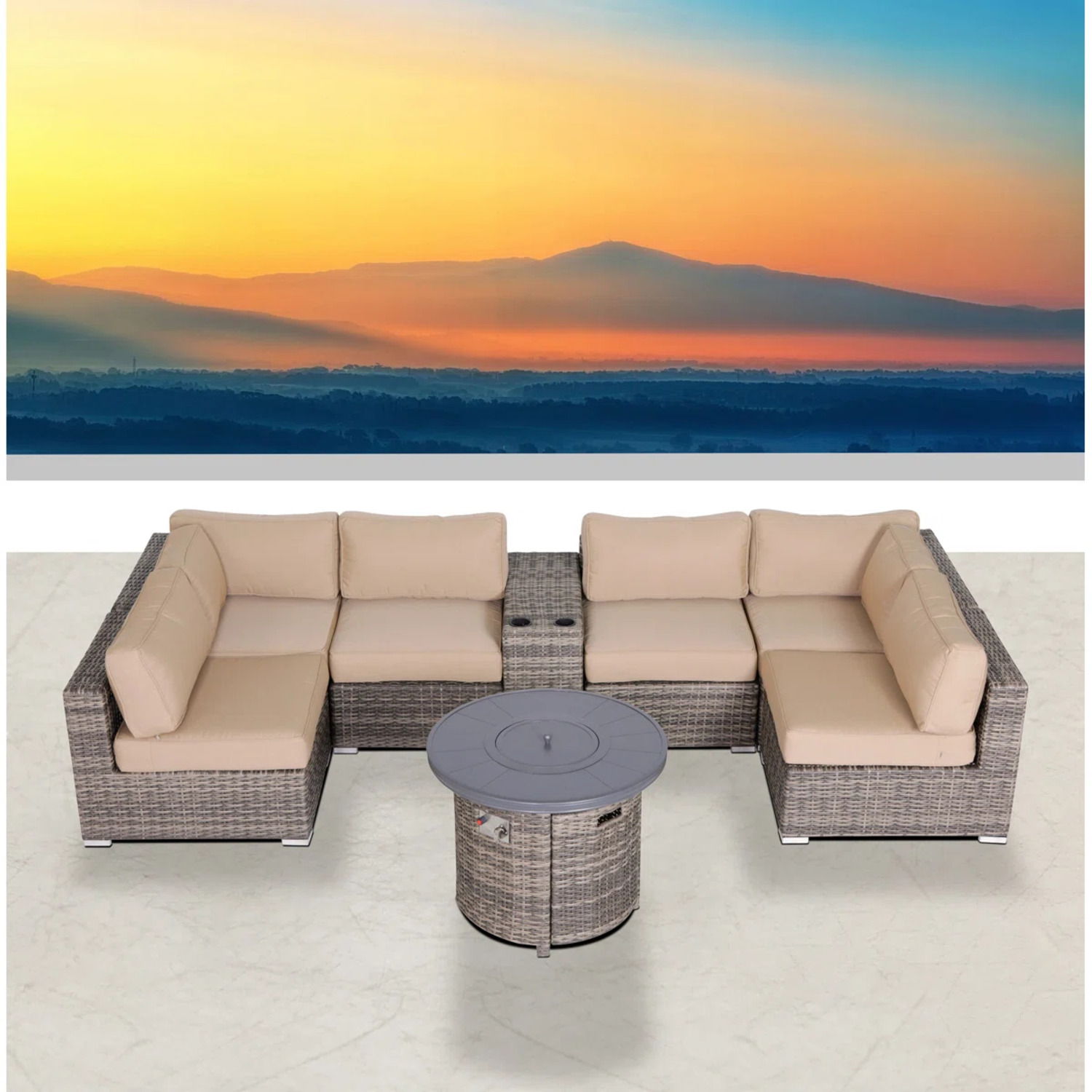 Wicker Outdoor Lounge Set With Cushions And Fire Pit LSI Patio Furniture