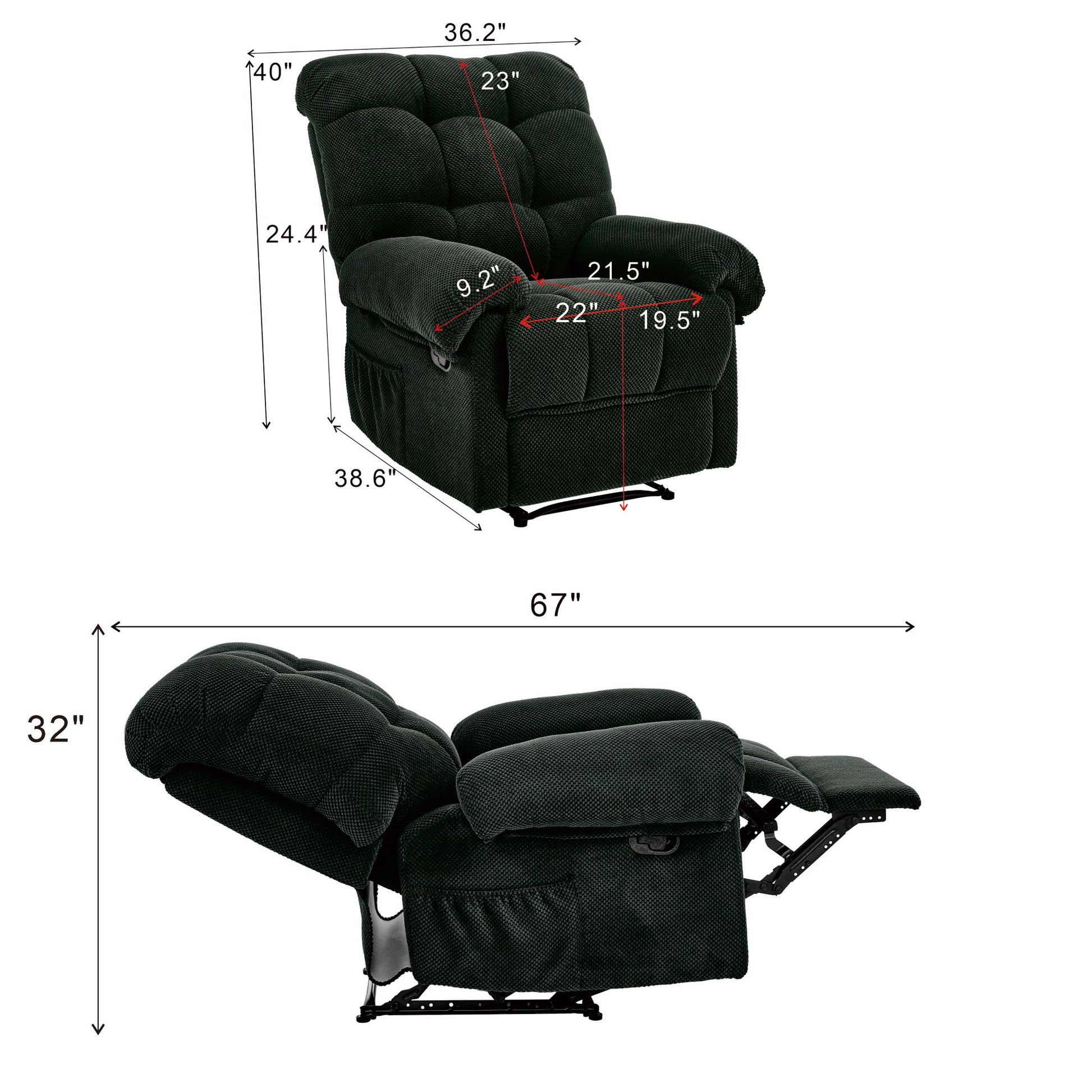 Manual Recliner, Padded Footrest Home Essentials