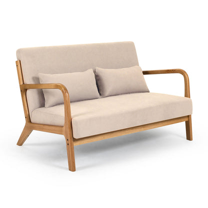 Leisure Chair With Solid Wood Armrest And Feet, Mid-Century Modern Accent Sofa, 2 Seat Home Essentials