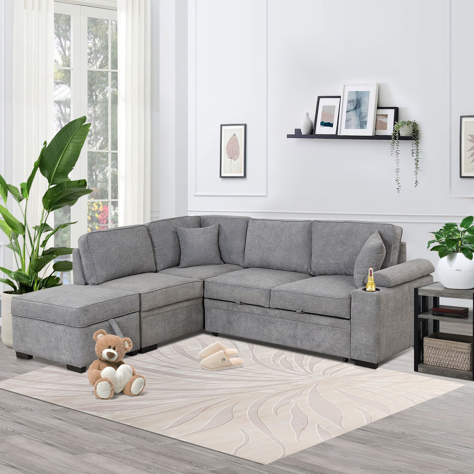 Sleeper Sofa Bed, 2 In 1 Pull Out Sofa Bed L Shape Couch With Storage Ottoman For Living Room, Bedroom Couch And Small Apartment Hearth and Haven