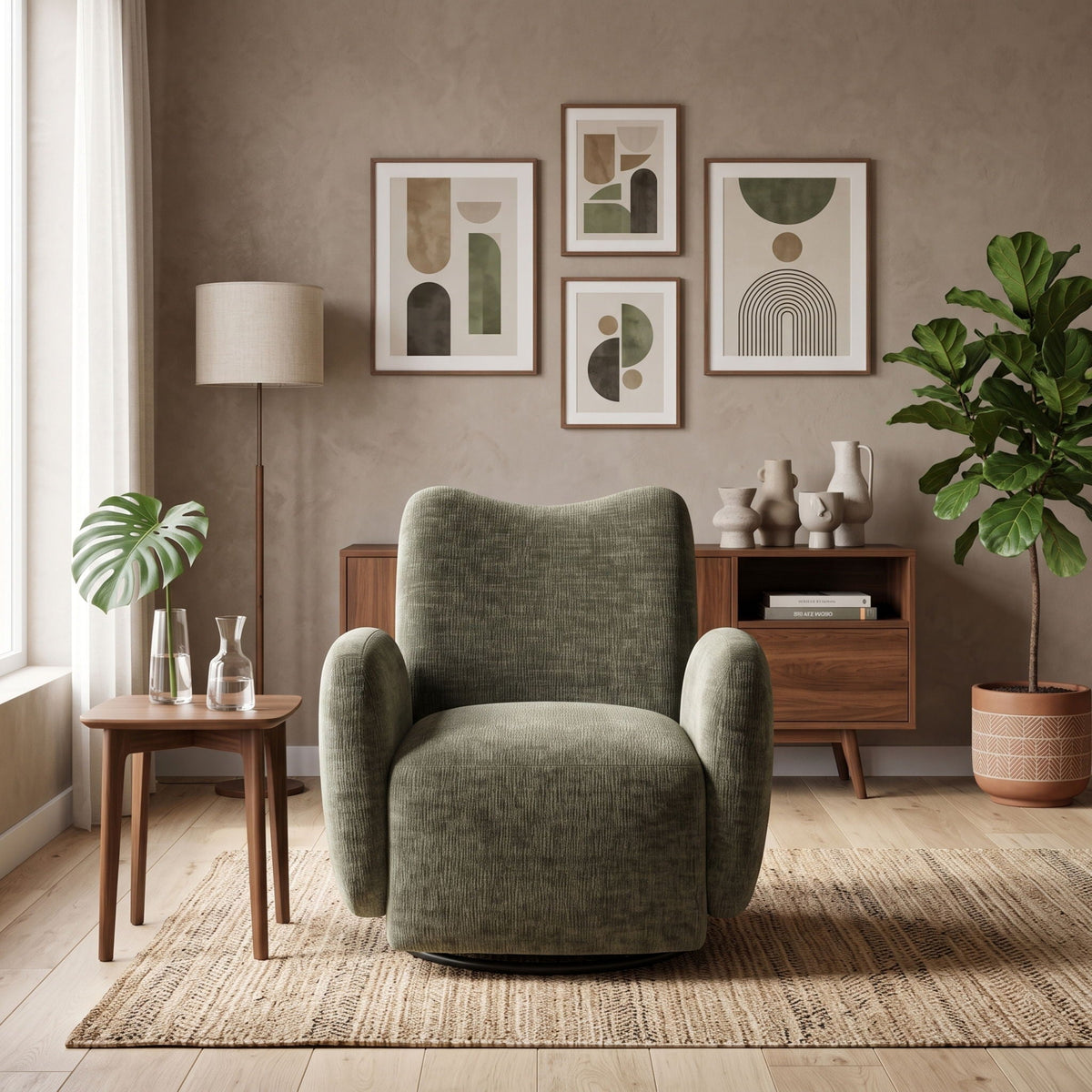 360° Swivel Accent Chair For Living Room - Olive Green Home Essentials