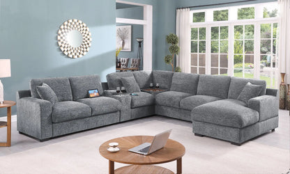 Celine - Chenille Fabric Corner Sectional Sofa With Right-Facing Chaise, Cupholders, And Charging Ports Lilola Home