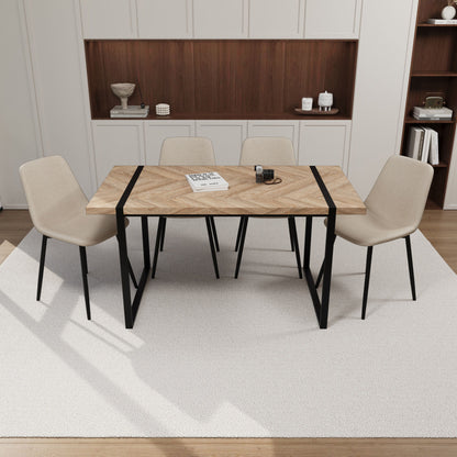 Modern Dining Table & Suede Chair Set WIth Rectangular Metal Base Home Essentials