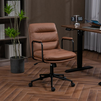 Office Chair, Mid Back Home Office Desk Task Chair With Wheels And Arms Ergonomic PU Leather Computer Rolling Swivel Chair With Padded Armrest Home Essentials
