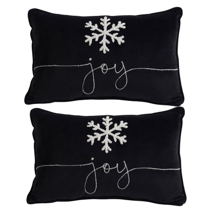 Velvet Pillow With Embroidered Joy And Frosty Snowflake, For Christmas Halloween Holiday Decor (Set of 2) Daily Nest