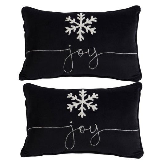 Velvet Pillow With Embroidered Joy And Frosty Snowflake, For Christmas Halloween Holiday Decor (Set of 2) Daily Nest