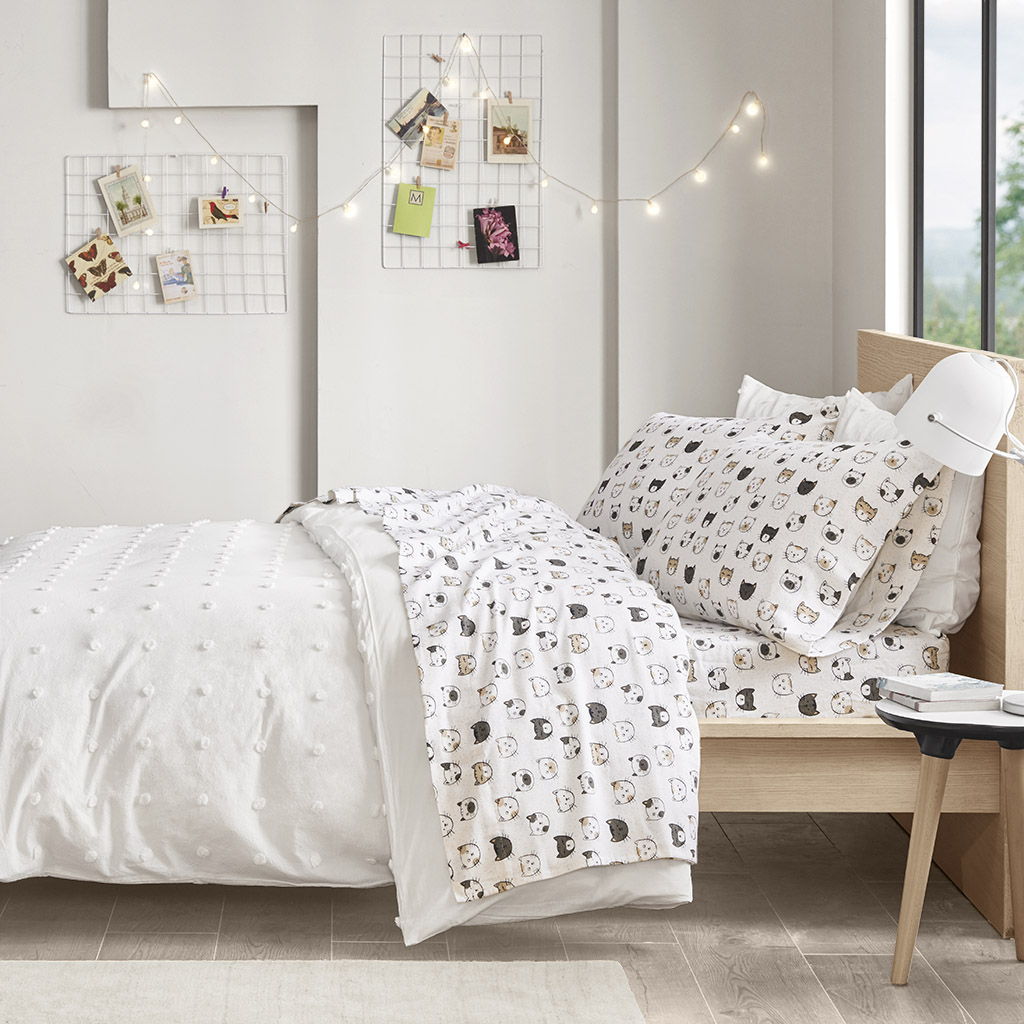 Twin Cozy Soft Novelty Print Sheet Set - Gray / Pink Cats Intelligent Design