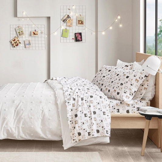 Twin Cozy Soft Novelty Print Sheet Set - Gray / Pink Cats Intelligent Design