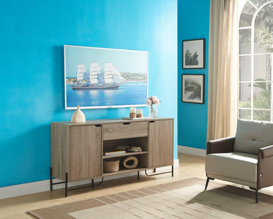 Buffet With Metal Legs With Two Door, One Drawer And Six Shelves Home Essentials